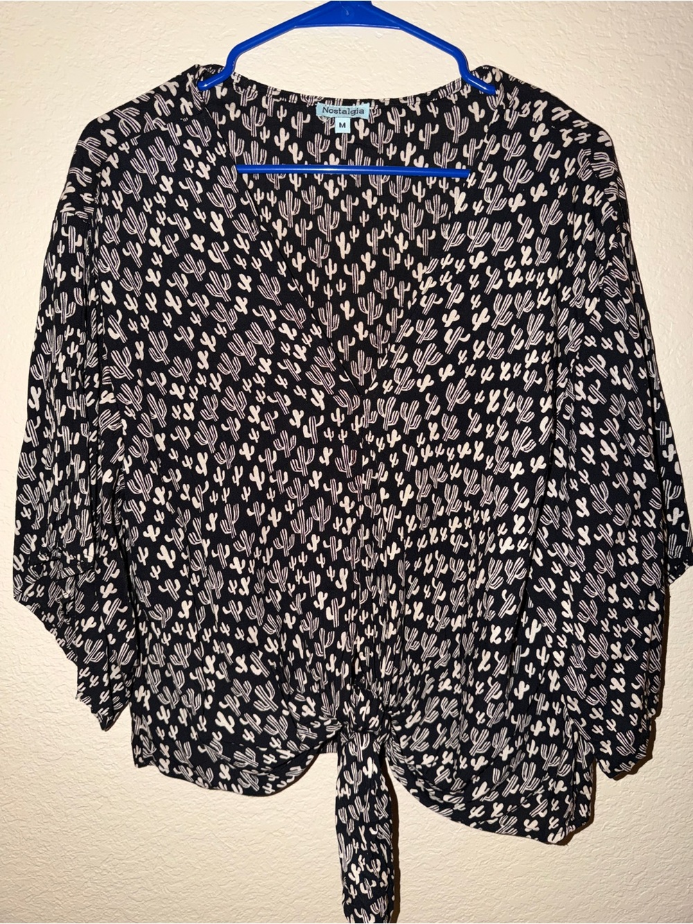 Nostalgia Black Cactus-Print Tie-Front Blouse